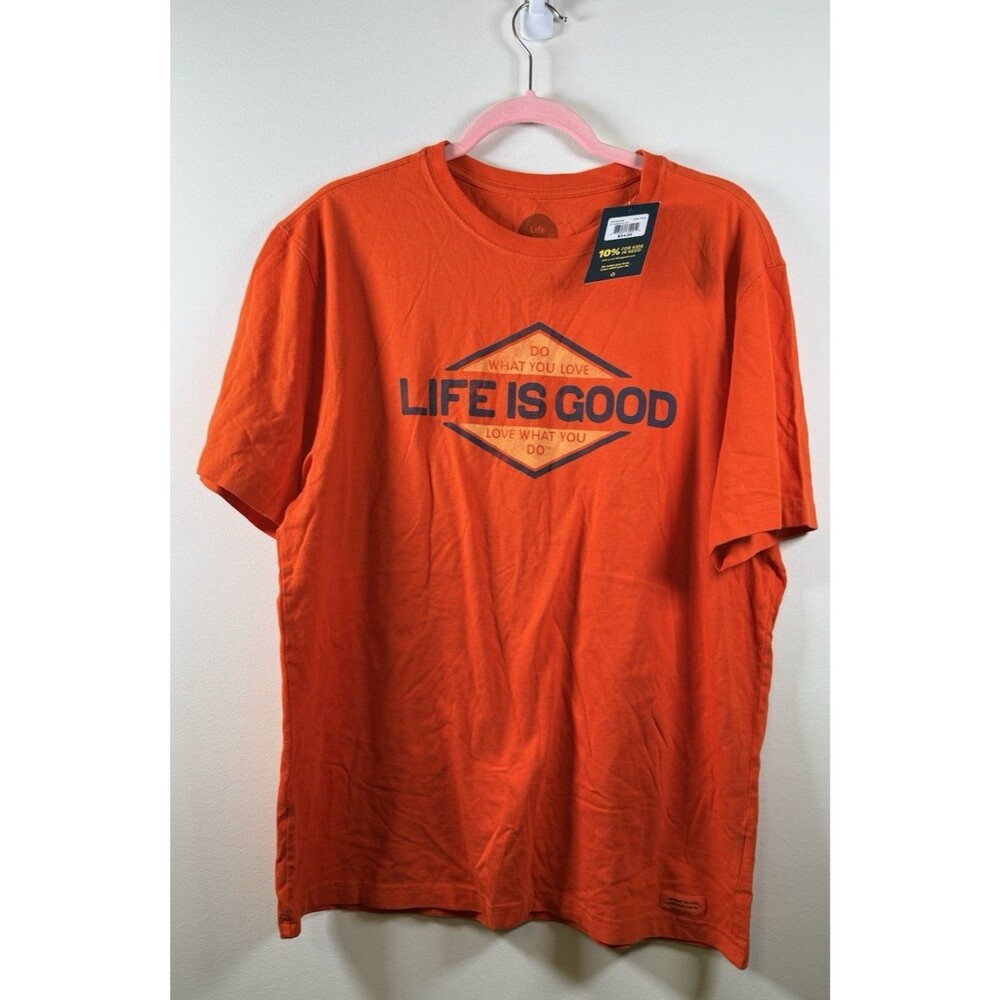 NWT Life is Good Crusher Tee Men's Orange Crew Neck Short Sleeve T-Shirt L